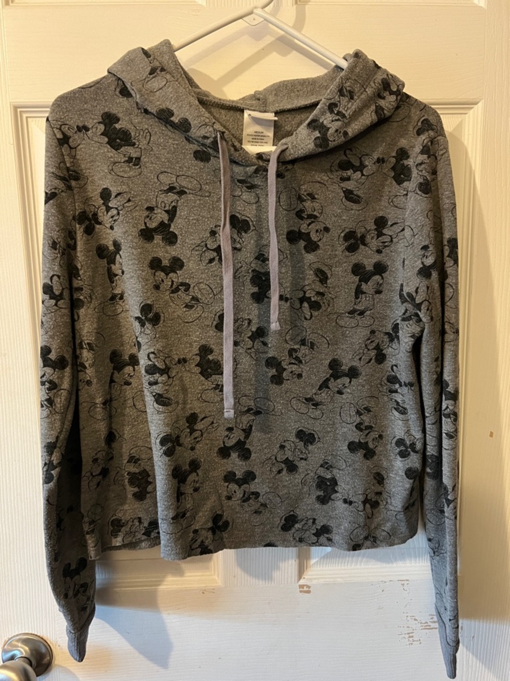 Disney Women's Gray Mickey Print Cropped Hoodie Top